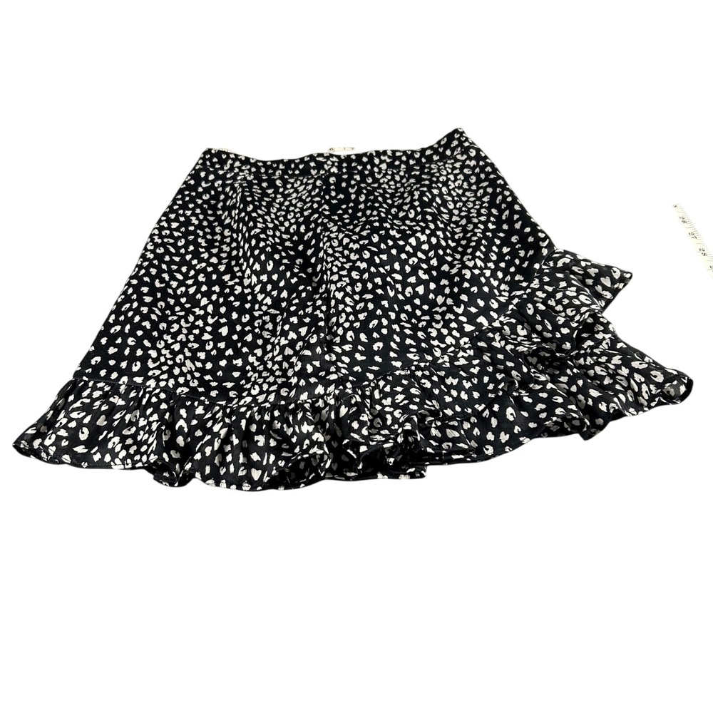 Nasty Gal Mini Skirt Womens 4 Black Modern Animal Print Ruffle Hem A-Line whimsy